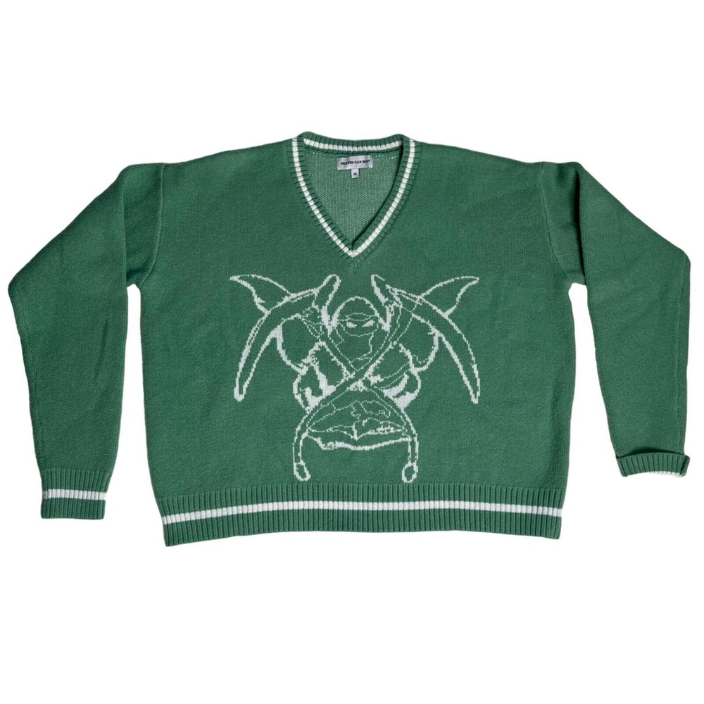 Heaven Can Wait Green V-Neck Graphic Sweater Size M KonoSuba Anime Manga